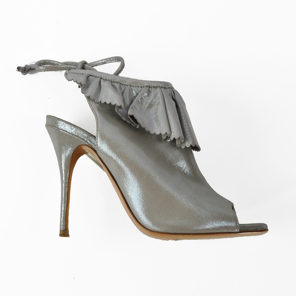 L.K.BENNETT Riley Suede Peep-Toe Booties SILVER - Picture 3 of 14